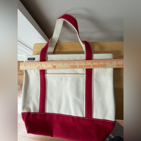 Lands End 100% Cotton Zip Top Canvas Heavy Duty Tote Bag L Ivory/Red | Travel - Picture 9 of 11